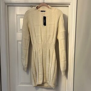 Lulu's Cream Long Sleeve Knit Dress